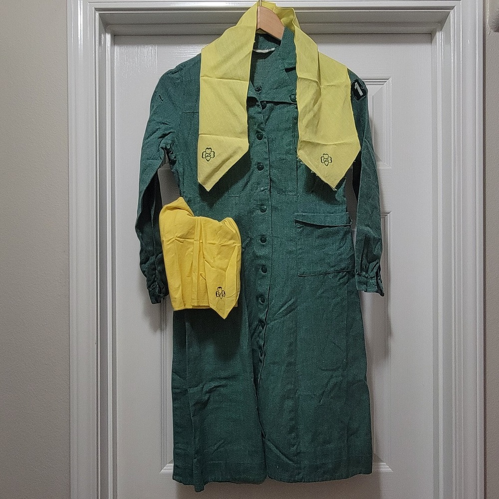 VTG Girl Scout Uniform Dress 1940s Yellow Kerchief‎ / Scarf Girls Juniors Sz M